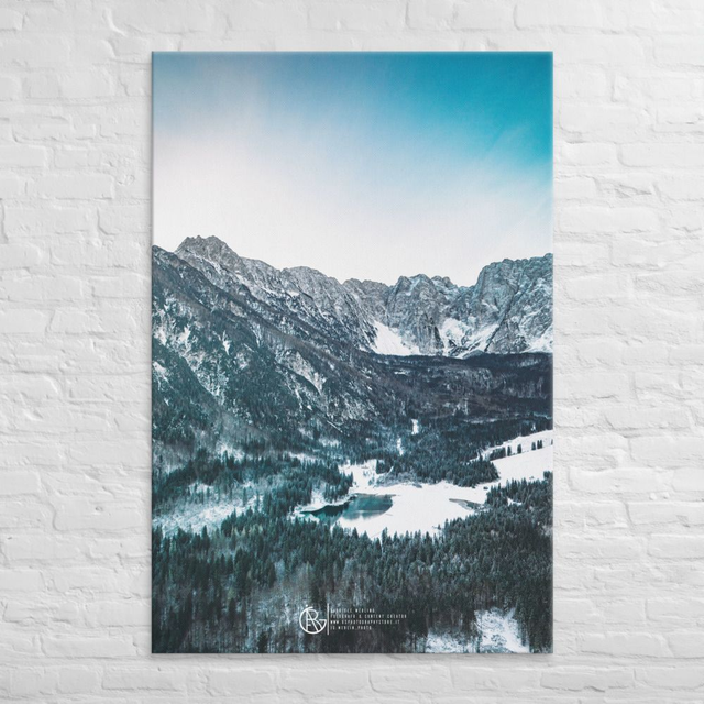 Canvas mountain view lake winter 