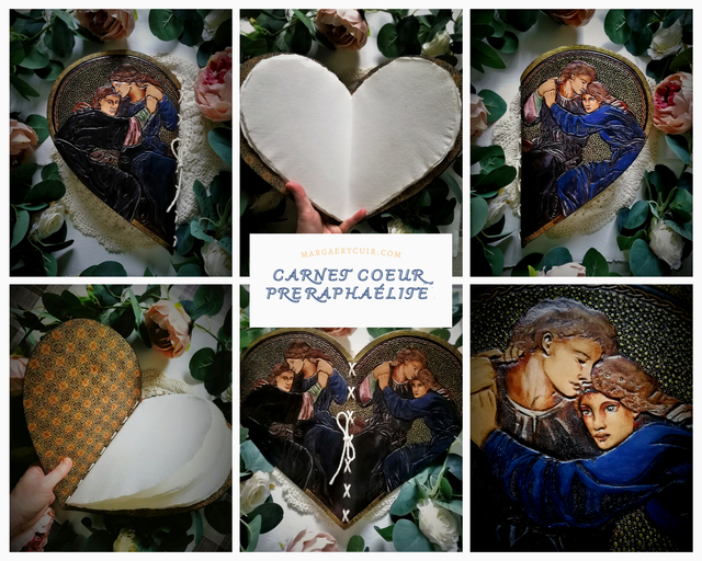 Carnet coeur en cuir préraphaélite