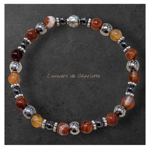 Bracelet &quot;Cornaline &amp; Hématite&quot; 6mm BR-125