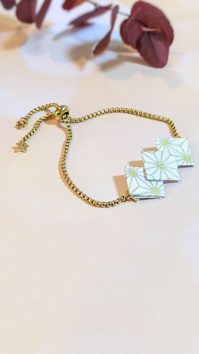Zigzae - Bracelet origami et acier inoxydable doré - Blanc étoile
