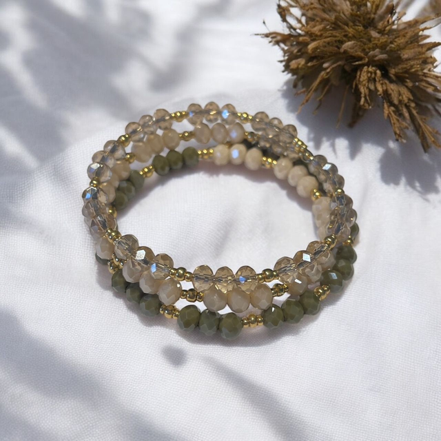 Bracelet à mémoire de forme (kaki- écru - rose)