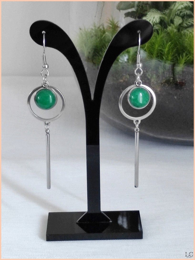 Boucles d&#039;oreilles crochet, pierre naturelle - Jade vert