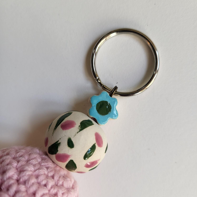 Chunky Bead Keyring or Bag Charm - Pink