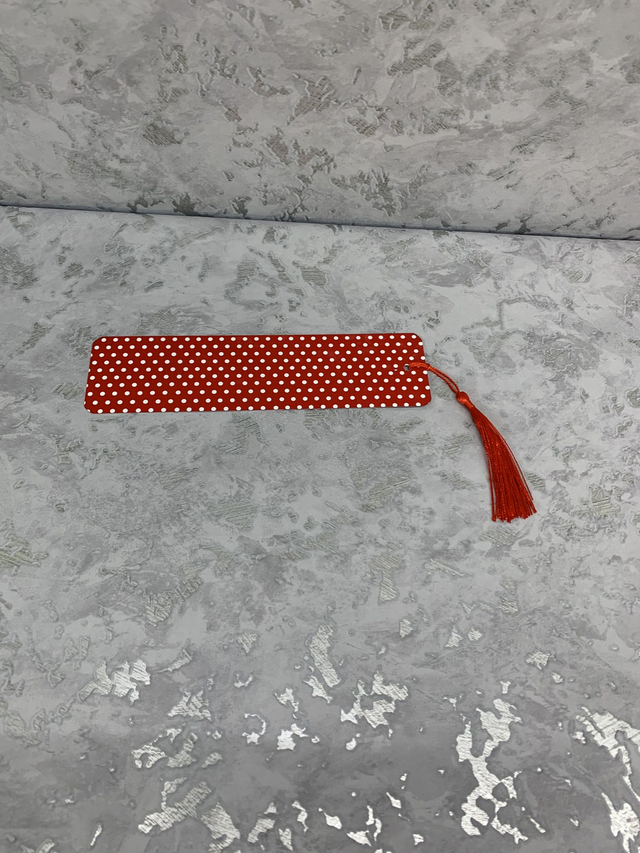 Red with white dots metal bookmark  