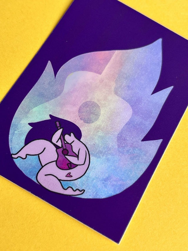 Wild Guitar player pink flame holographic sticker