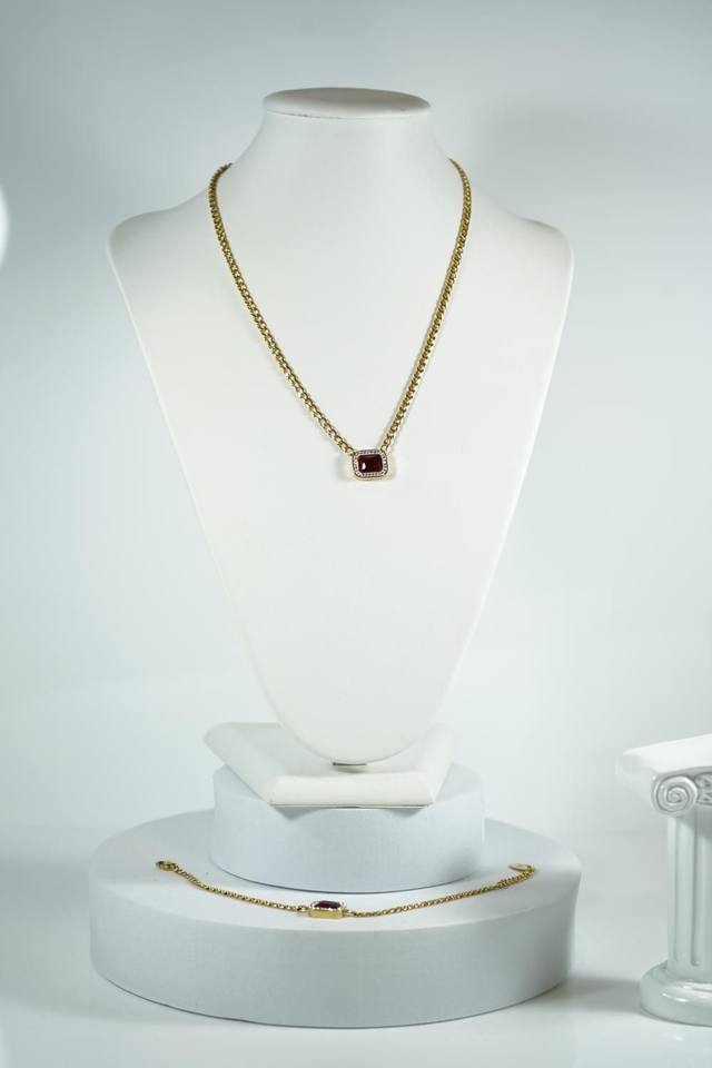 Parure de bijoux en acier inoxydable or et zirconium