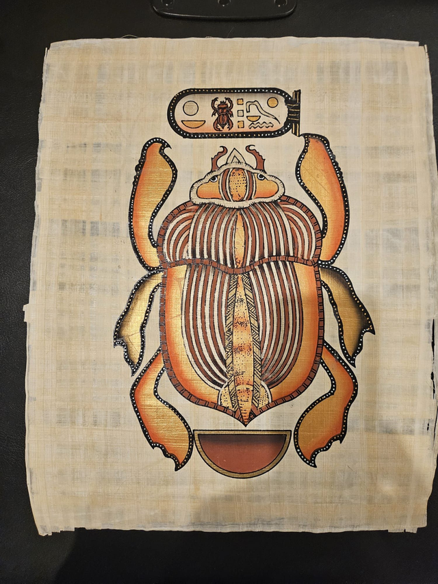 Ancient Egyptian Scarab Beetle Papyrus Art – Sacred Khepri Symbol &amp; Pharaonic Wall Decor