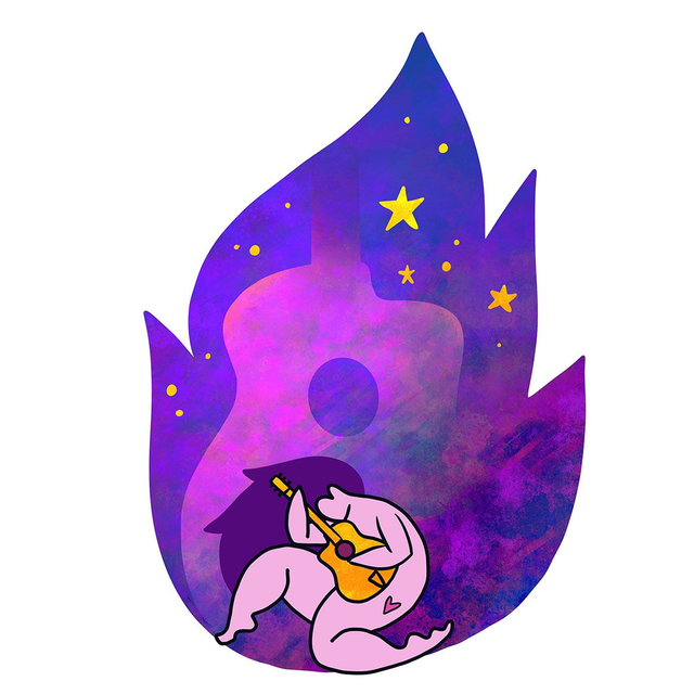 Wild Guitar player purple flame glitter sticker 