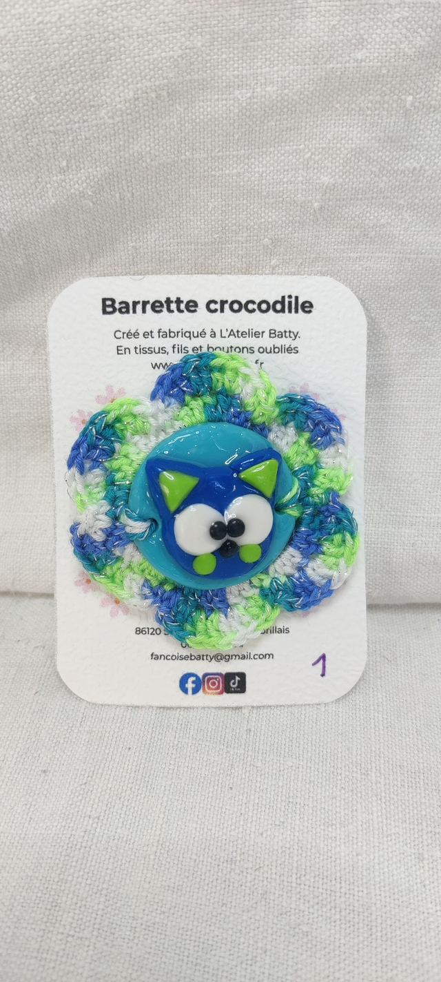Barrette crocodile Chat Bleu