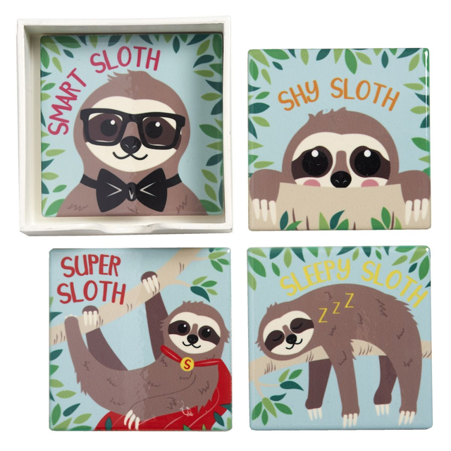 Set Of 4 Playful Sloth Coasters