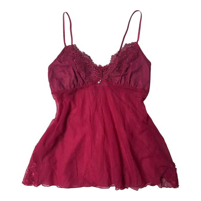 coquette red floral embroidered cups cami
