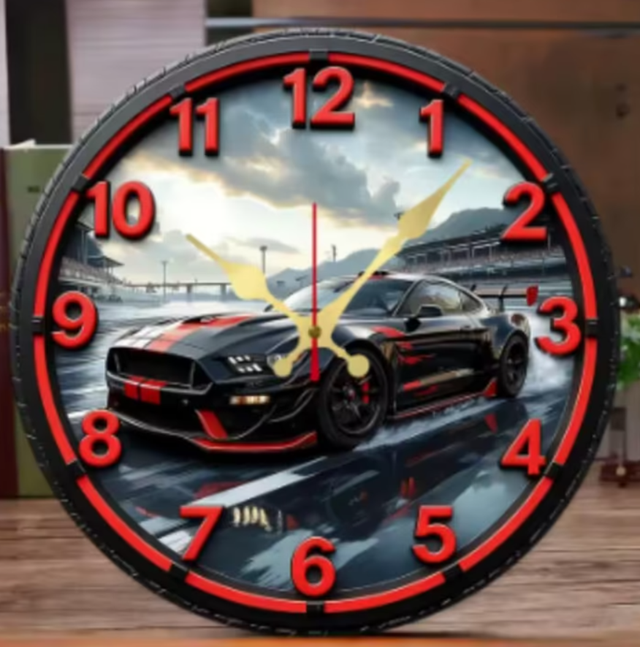 Ronde wandklok van hout analoge Sportwagen (25cm)