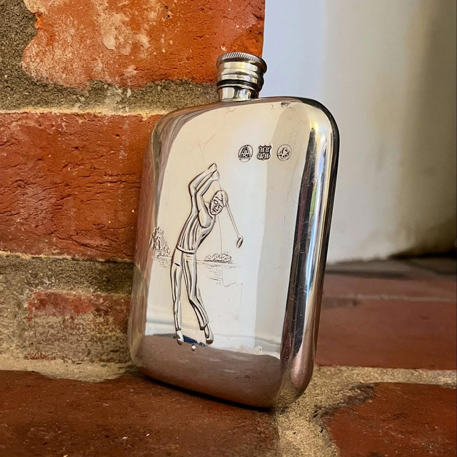 Mid 20th Century Golfers Pewter Hip Flask