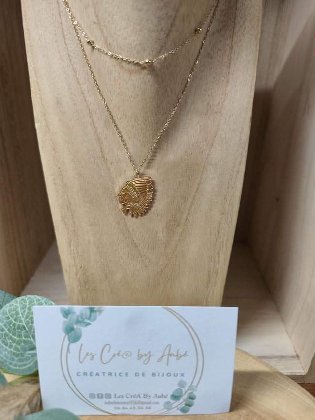COLLIER DOUBLE RANG "PETIT INDIEN" ACIER INOXY GOLD 0000583