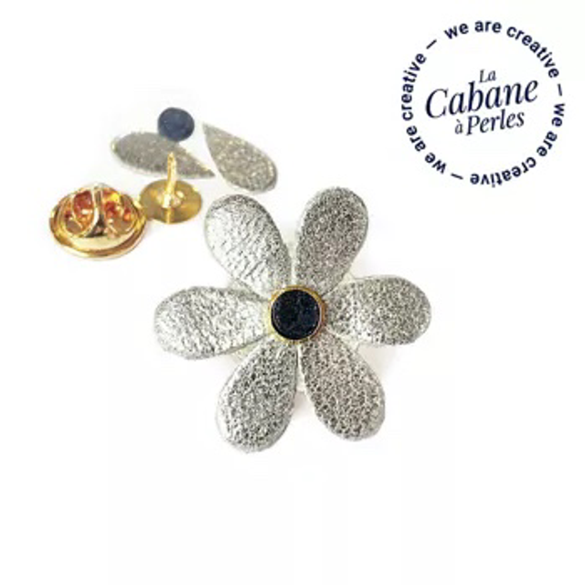 Kit pin’s cuir fleurs argent 