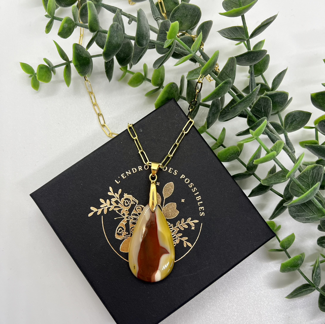 Collier - Jaspe mokaite - argent / plaqué or