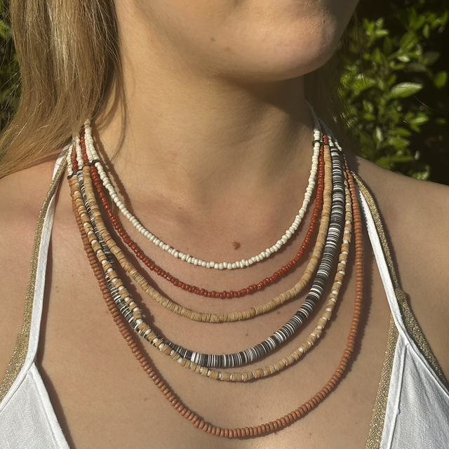 Collar tejido y aros set naranja