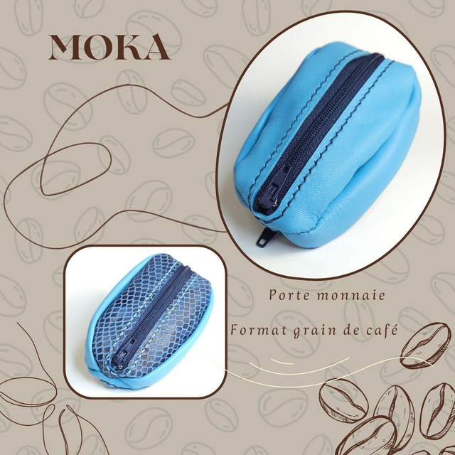 MOKA porte monnaie Grain de café - Bleu clair / Bleu motif écaille