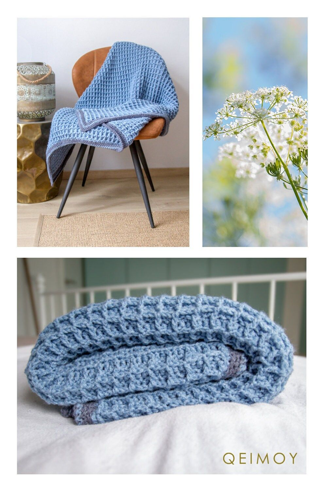 Gehaakte deken met wafelpatroon