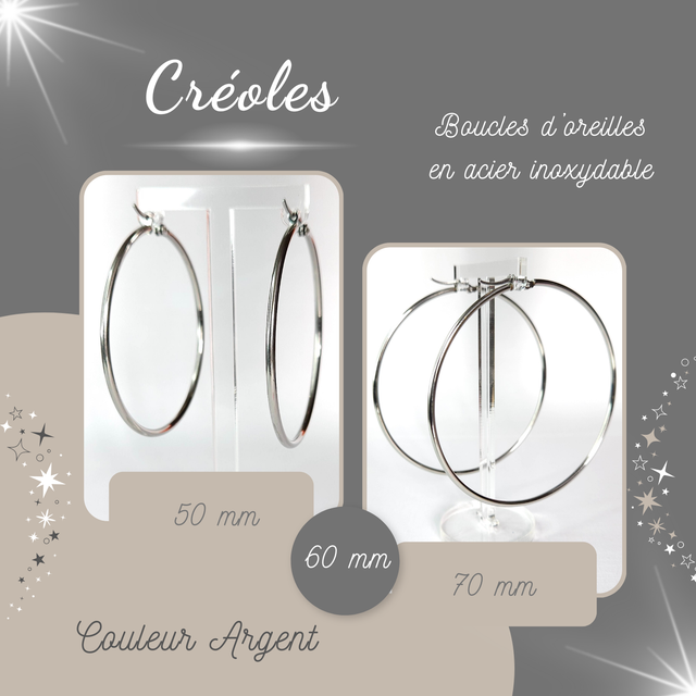 Créoles en acier inoxydable - Diamètre de 50 à 70mm