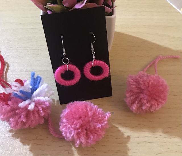 Pink Plain Knitted Dangling Earrings - PCOD20