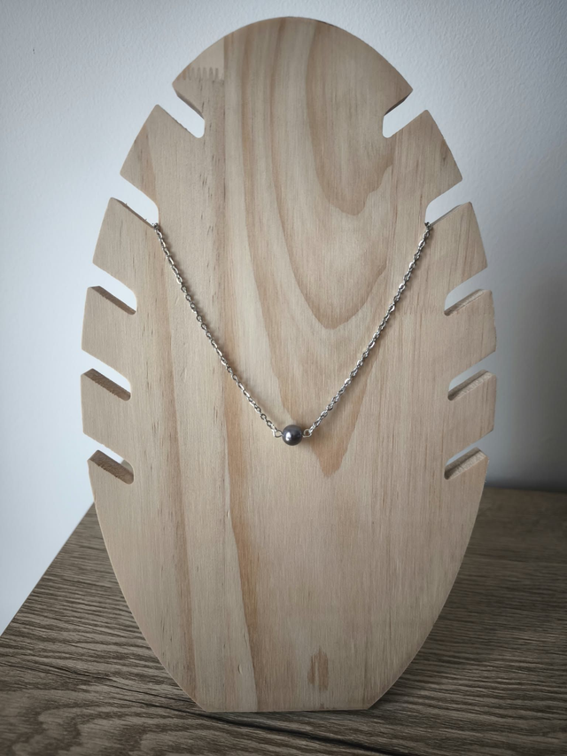 Collier Perle de Majorque Anthracite – Bijou Femme en Acier Inoxydable
