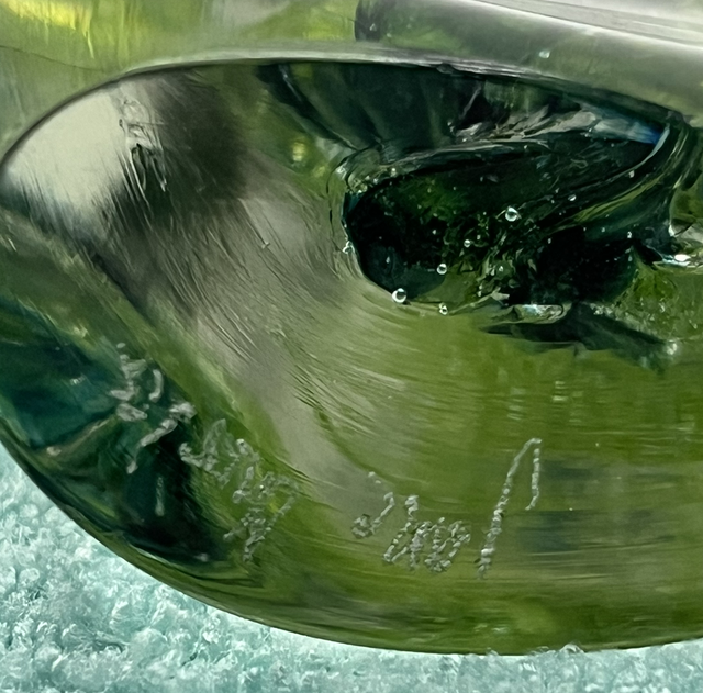 Jane Charles Glass Sculpture – Organic Triangular Form with Mottled Green Centre