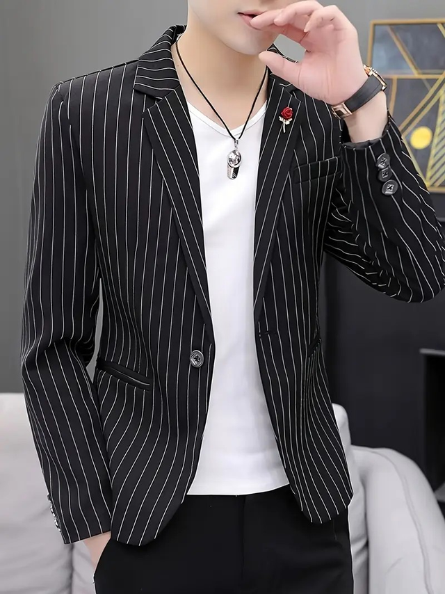 Men's Slim Fit Striped Long-Sleeve Casual Blazer