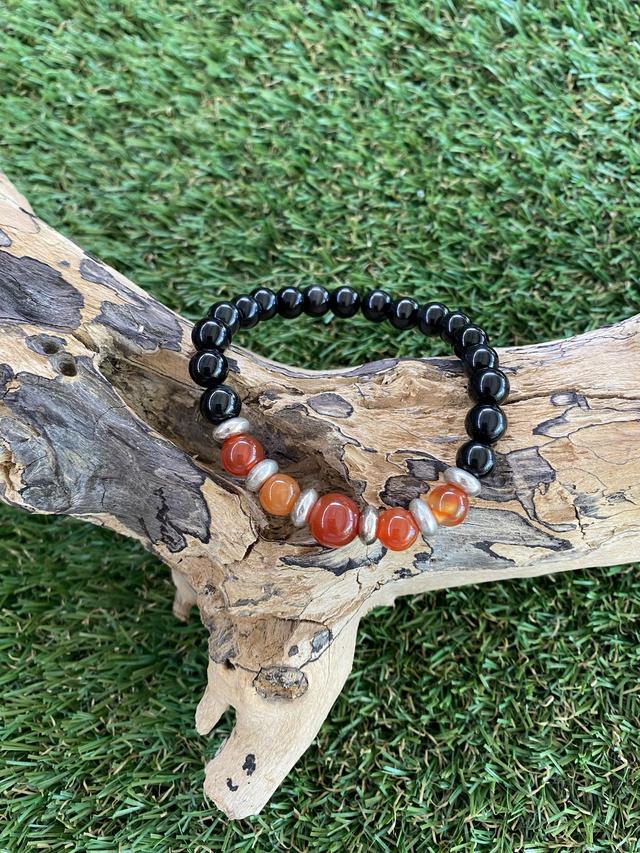 Bracelet Cornaline , Obsidienne Noire en 8mm