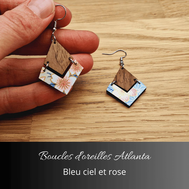 Boucles d&#039;oreilles Atlanta - Bleu ciel et rose