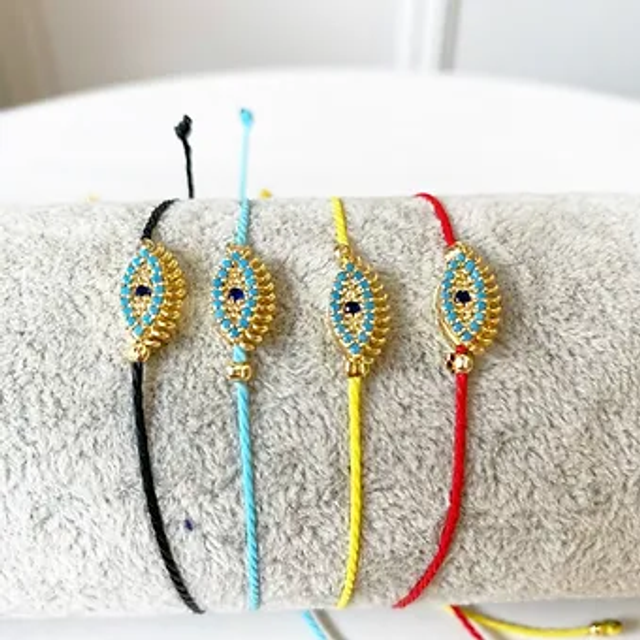 Evil Eye Shaped Diamanté Friendship Bracelet