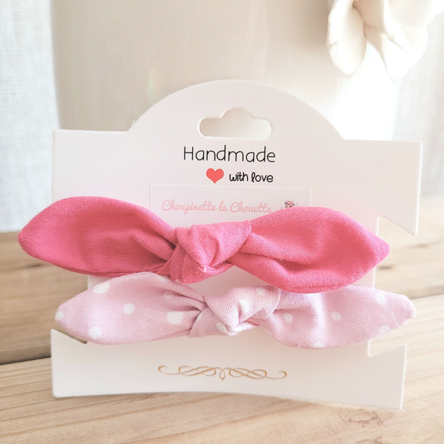 Élastiques à cheveux avec nœud - lot fuchsia / pois