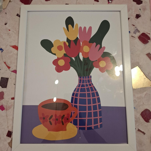 Lale-36 grand cadre fleurs café 