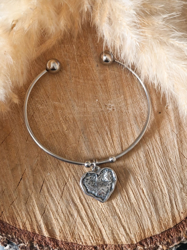 Bracelet jonc "Cœur" - Modèle argenté