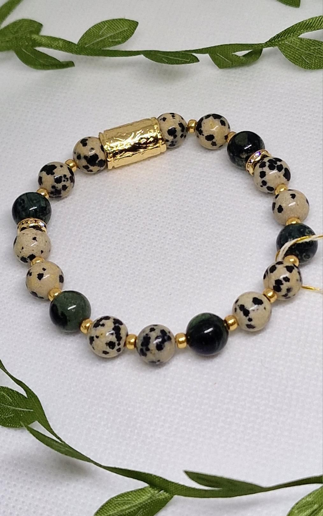 Bracelet Jaspe Kambaba et Jaspe Dalmatien en 0,8 cm 