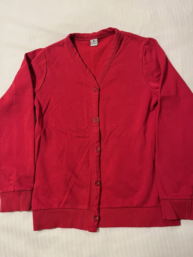 Preloved red sweatshirt material cardigan