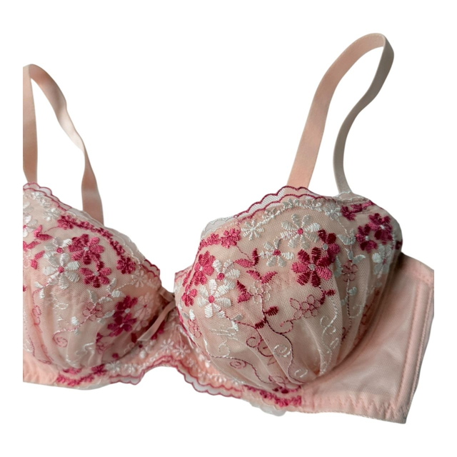 Peachy pink Floral Embroidered Japanese Bra UK 34C