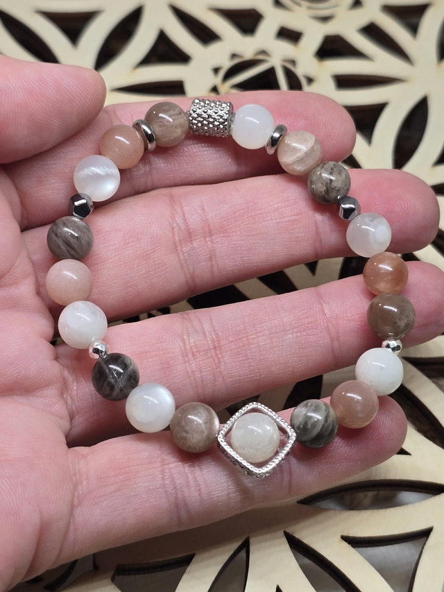 Bracelet Pierre de lune multicolore 0,8 cm