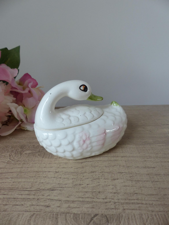 Cygne petite poubelle de table pour apéritif en barbotine, boite cygne, vide poche cygne en céramique, décoration de table oiseau vintage