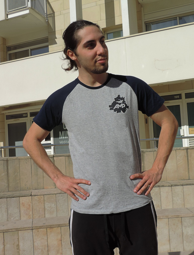 T-shirt Baseball AMP Bleu Marine et Gris chiné