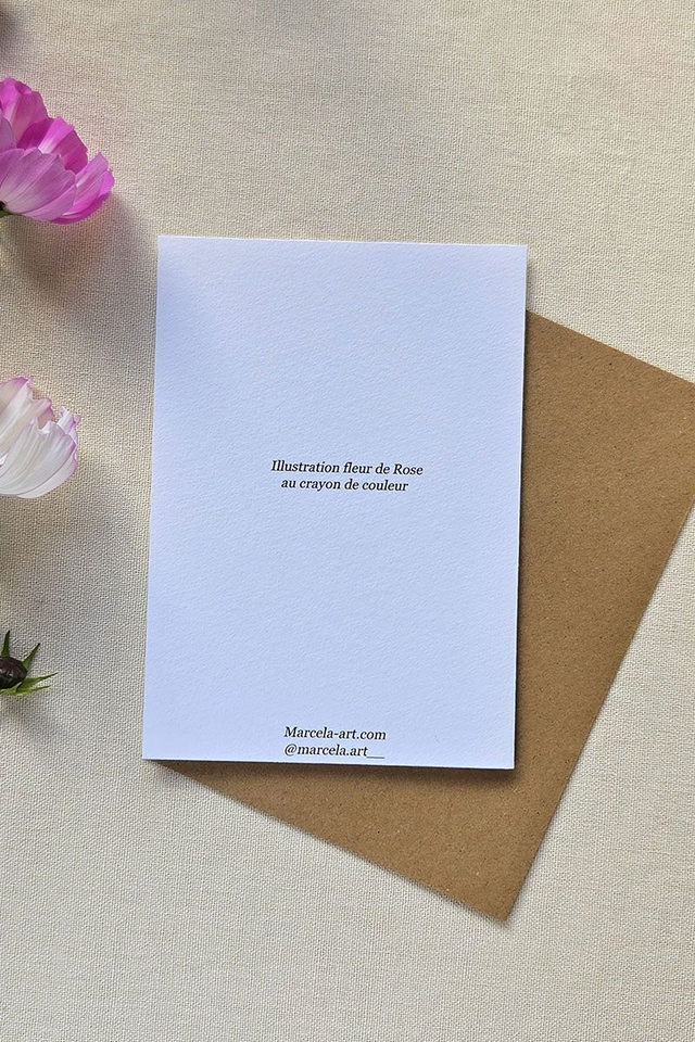 Carte au crayon de couleur - Fleur de rose