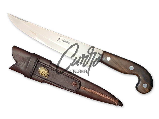 Faca Sorocabana Elmo Aço Inox Cabo Madeira Bainha 8 Pol
