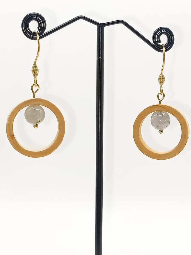 Boucles d'oreilles bois Buis, Éclat d'Aurore en Labradorite