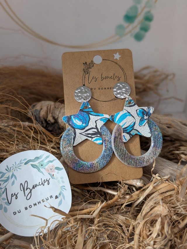 Boucles d&#039;oreilles star bleu holographique mo702