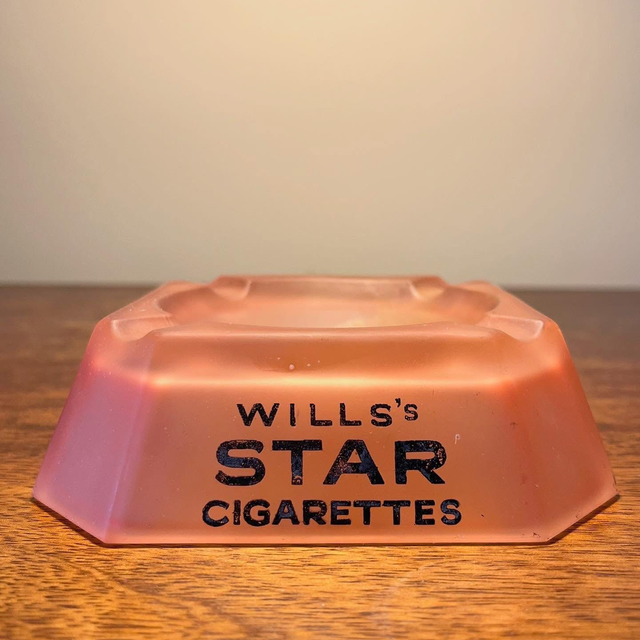 1930’s WILL’s STAR CIGARETTES Pale Pink Glass Ashtray 