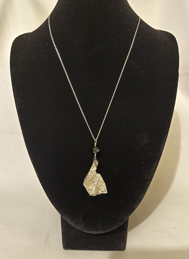 Reticulated Silver Pendant with Black Glass Bead