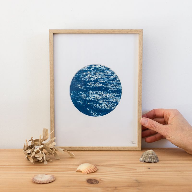 Ondes - Cyanotype encadré - 18x24 cm