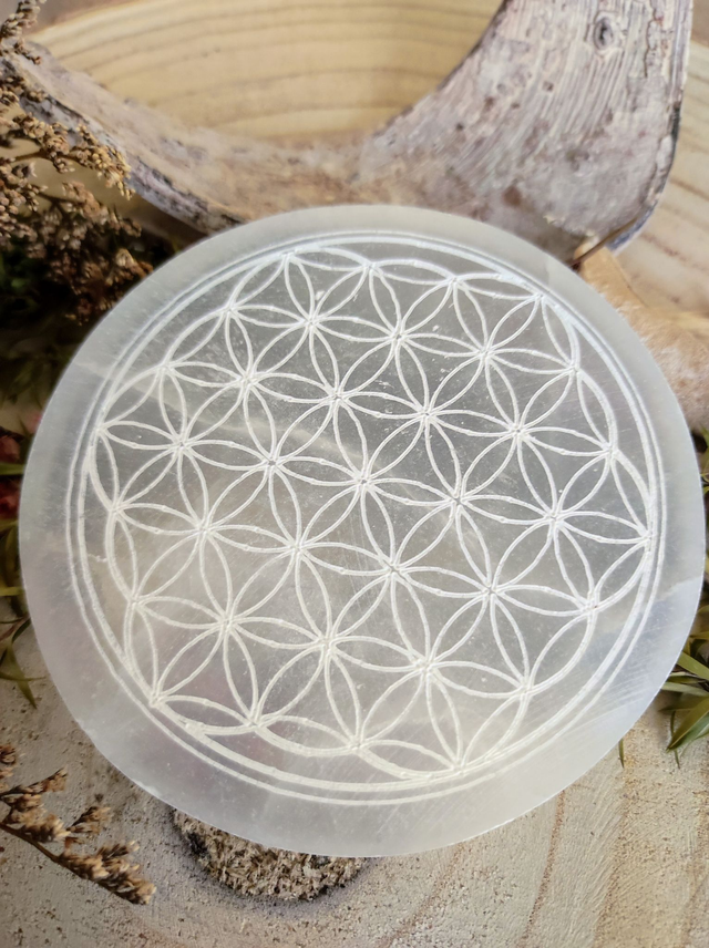 Plaque Sélénite Fleur de vie