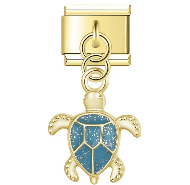 Charm Tortuga Celeste Colgante Dorado