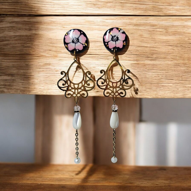 Boucles d'oreilles Flora rose